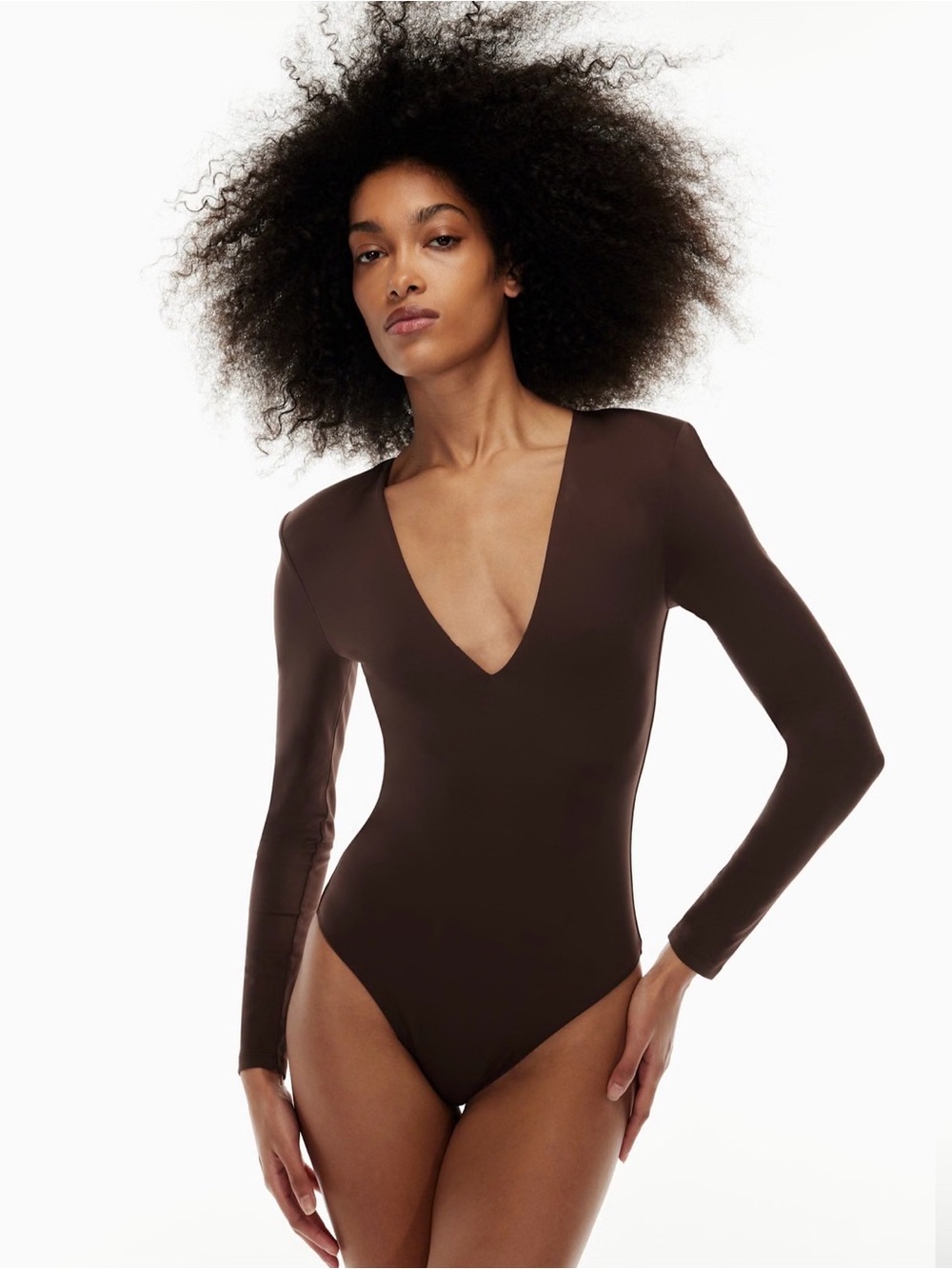 Aritzia Babaton Contour Long-Sleeve Bodysuit | Size S | Deep Chocolate Brown